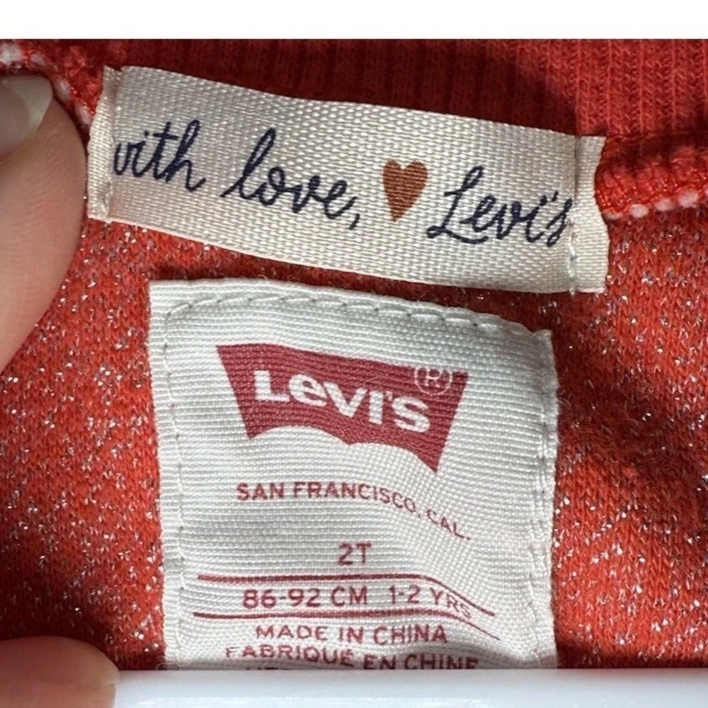 Kids Levi's Red Sparkle Heart Ruffle Sweater & Jeans Outfit Set Size 2T Playwear
